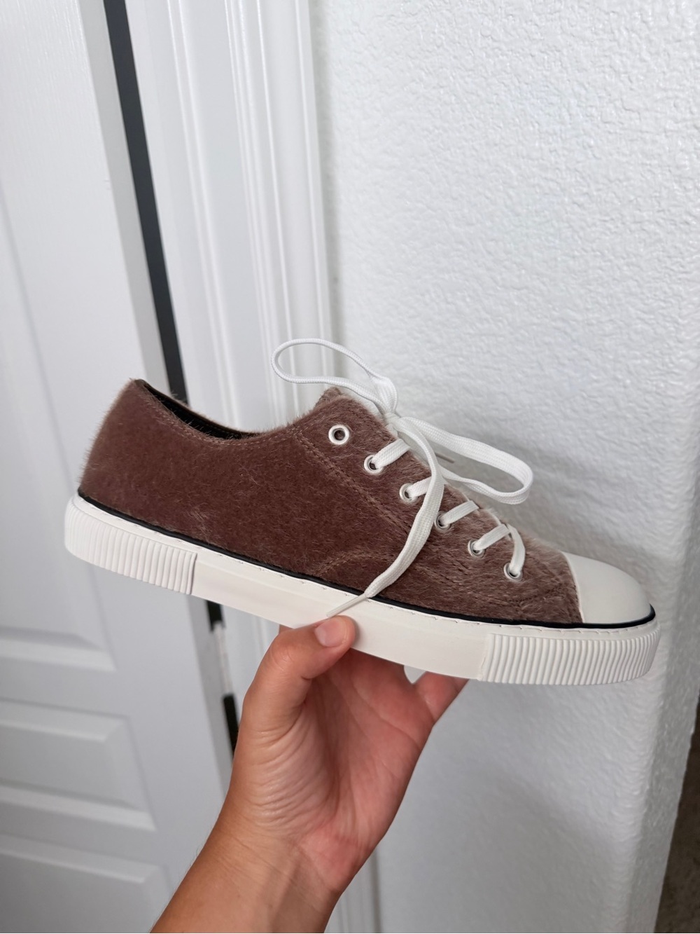 Brown Faux-Fur Lace-Up Sneakers
